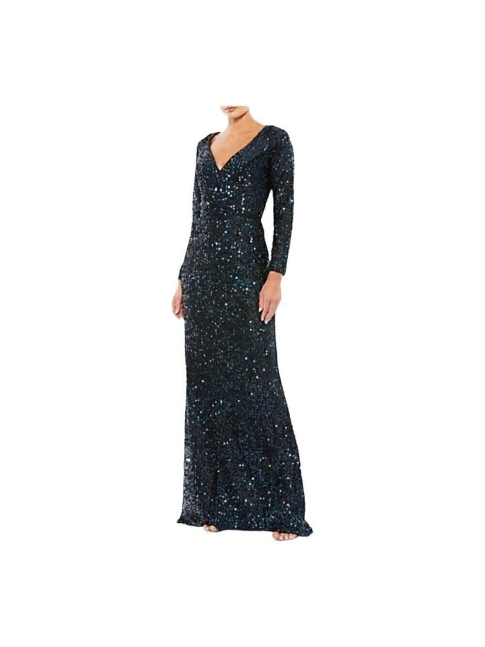 MAC DUGGAL Metallic Blue V-neck Gown Size 2